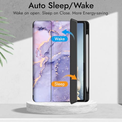Image of Robustrion Case for Moto Pad 70 Pro 13 inch Cover Case with [Pencil Holder] [Soft Flexible Case] for Motorola Pad 70 Pro 13 inch Cover Case [Auto Sleep Wake Support] - Marble Lilac