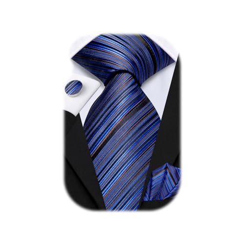 Image of Hi-Tie Men 63inches Tie Set Extra Long Necktie Paisley Tie Pocket Suqare Cufflinks Big and Tall Men Tie