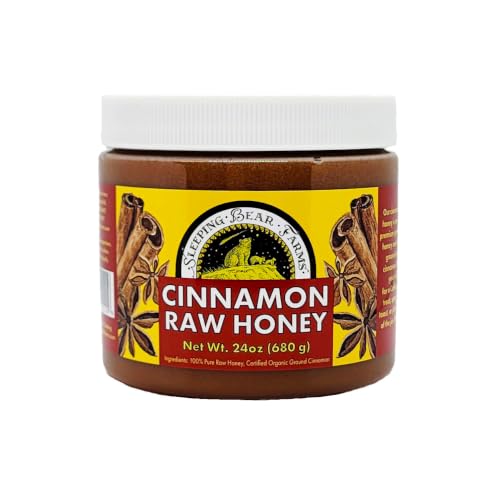 Cinnamon Honey 24oz - Creamy Raw Honey with Certified Organic Cinnamon - Sleeping Bear Farms - Unprocessed Untreated Spreadable Honey - Natural Immune Support - 1.5 Pound Jar