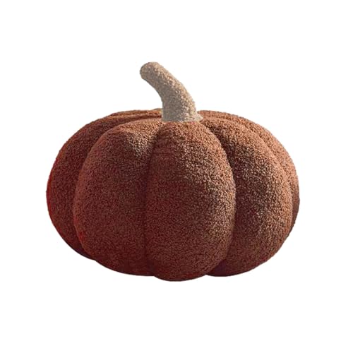 CUEMOON Kürbis Kissen in Kürbisform 3D Plüsch Kopfkissen Zierkissen für Fall Decor Kinderzimmer Sofa Dekoration Creme Braun 20cm