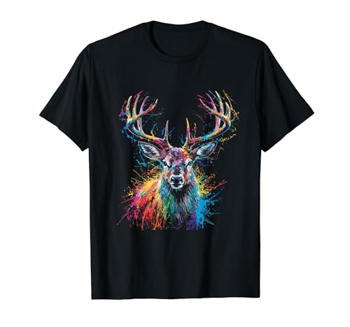 Colorido Paint Splash Cute Deer Art Graphic Camiseta