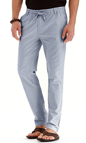 Mens Casual Linen Pants Loose Fit Elastic Drawstring Waist Summer Yoga Beach Trousers2