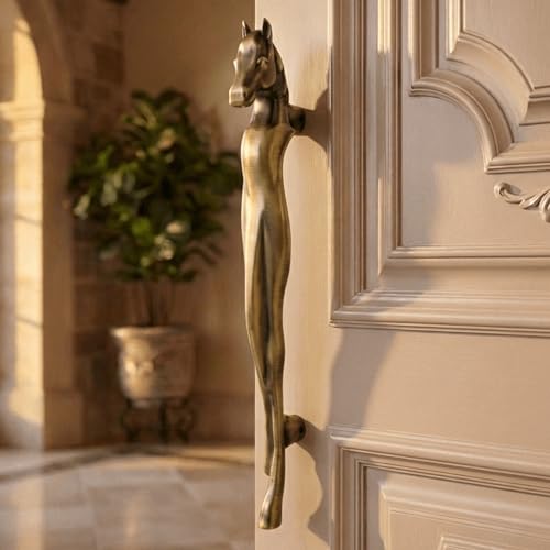 Image of GLOXY Premium Antique 15 inch Horse Shaped Main Door Handle with 10 inch Hole-to-Hole Spacing -Decorative Push & Pull Aluminium Handle for Wooden & Glass Doors - Ideal for Home, Hotel, Villa & Office
