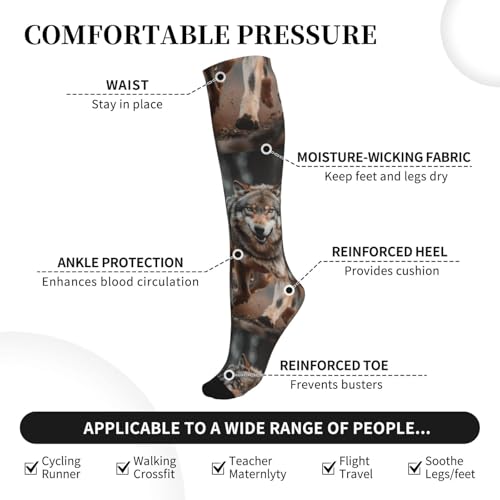 Wolfs Print Compression Socks For Men Women 15-20 Mmhg Running Support Socks,For Athletic Hiking Flight3
