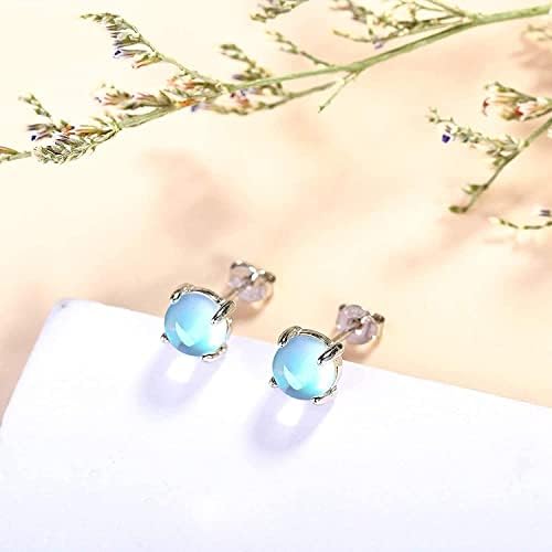 JeweBella 925 Sterling Silver Moonstone Stud Earrings Natural Round Gemstones Earrings for Women Hypoallergenic Tiny Small Moonstone Earrings Jewelry Gift for Women Girl