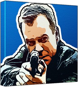 Kiefer Sutherland - Pop Art Print (Multicolour; Blue Background) 30 x 30 x 2.5 cm Deep Box Canvas
