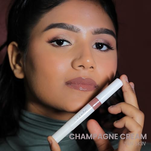 Image of LAMIOR Peptide Glaze Lip Balm - 3 in 1 Formula for Glossy Shine, Healing & Nourishment for Dry Dark & Pigmented Lips with Shea Butter, Non Sticky, Moisturizing Lip Balm for Women, (Champagne Cream)