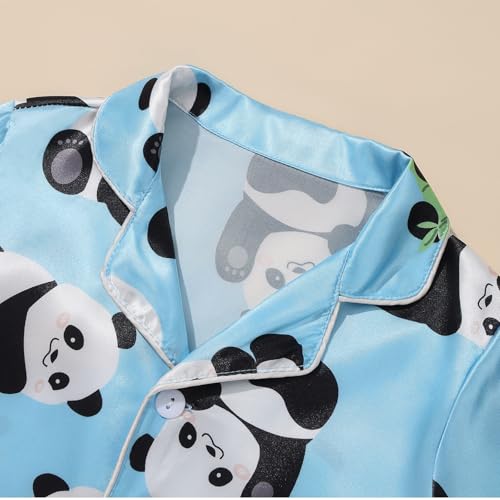 Weixinbuy Toddler Silk Pajamas Short Sleeve Button-Up Summer Pjs for Girls Boys Satin Pajama Sleepwear Set 2-7 Years3