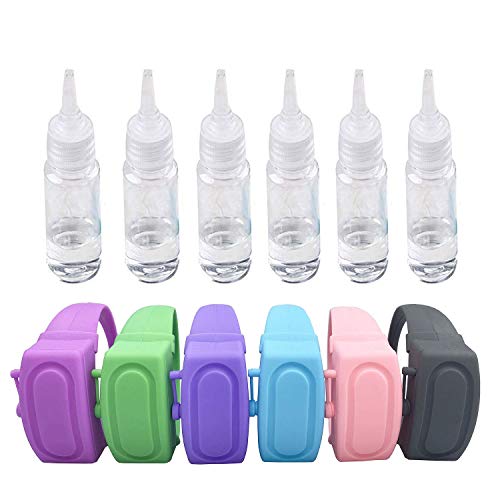 ALLFEIYA Silicone Refillable Hand sanitizer Dispenser,An adjustable wristband and wearable hand sanitizer dispenser for adults and kids,used in outdoor,work (rose red+purple+pink+ gray+blue+green)