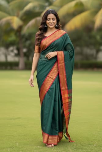 Image of SUPERLAXMI Womens Narayana Pattu Narayanpeth Cotton Silk Saree with unstitched blouse