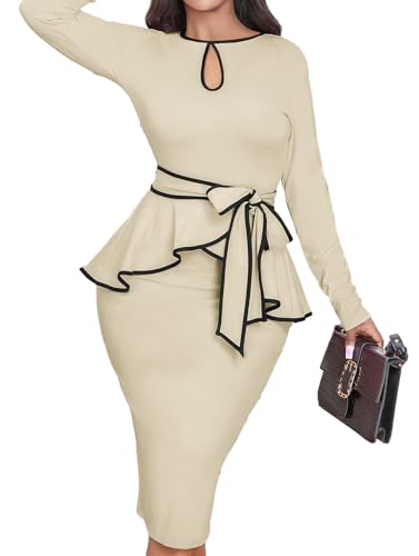 Image of MOJICK Vintage Dress for Women Ruffle Bodycon Keyhole