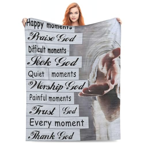 YETTA YANG Christian Religious Bible Verse Scripture Prayer Jesus Plush Throw Blankets Fleece Blanket for Couch Bed Warm Throw Blanket for Women Men Boy Girls Gift Living Room Decor