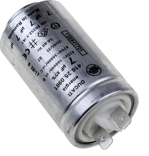Condensateur 7µF pour Sèche-linge, 60 mm x 35 mm, Connexion Faston 6,3 mm, avec Glissière de Fixation