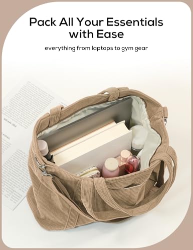 Image of METALPHA Tote Bag for Women, Large Work Corduroy Tote Bags Zippered Messenger Travel Bag Shoulder Crossbody Hobo Handbags