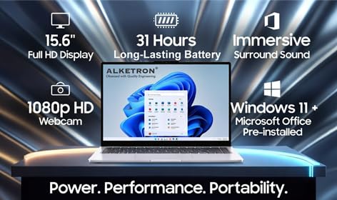 Image of ALKETRON -15.6 Inch Full HD(2026) Office /Business Laptop - AMD Processor with Built-in Graphics + 256GB SSD + 8GB RAM - Windows11 Pro & MS Office - 1Yr + 3Yr Warranty(Standard Edition)