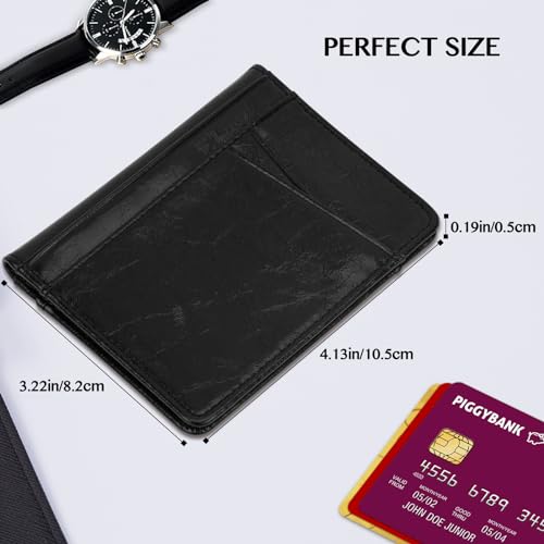 Slim Minimalist Wallet - Premium Leather Card Holder RFID Blocking Card Case with 8 Card Slots and 2 ID Window, Crackle Black4