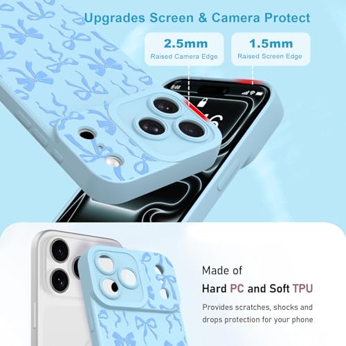 Image of Designed for iPhone 17 Pro Max Case, Cute Bowknot Bow Tie Pattern Liquid Silicone Phone Case, Slim Soft TPU Protective Cover for Women Girls, Light Blue