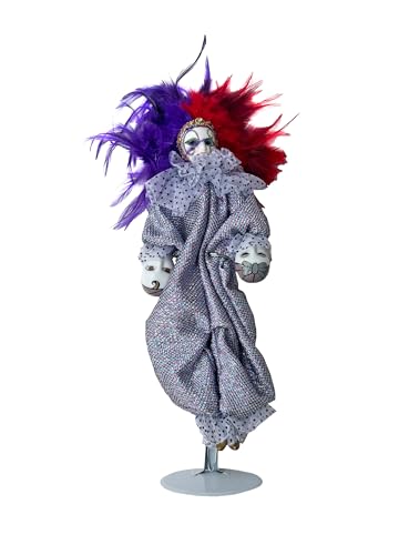 Opera Day & Night Masquerade Jester Doll, 13 inch (Silver)