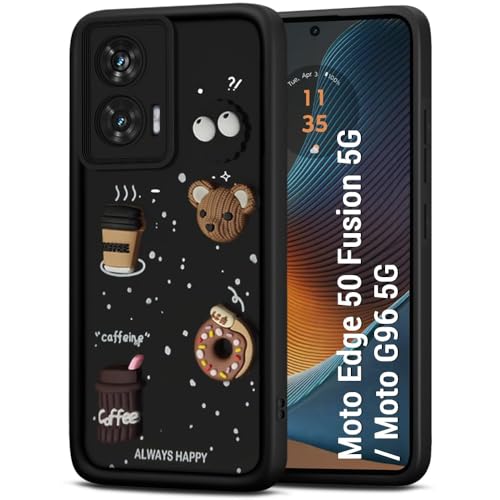 Image of Bintage Cute Fun Taddy Cartoon 3D Ball Bear Milk Cake Coffee Silicon Case Full Body & Camera Protection Back Cover Compatible for Motorola Moto G96 5G - Black