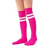 STEVEN Mädchen Kniestrümpfe I I Extra Fein Gekämmter Baumwolle Kniehohe Socken I Zwanglos oder Offiziell Lange Universelle Socken I Größe EU26, EU27, EU28 I Rosa mit Weiß Streifen