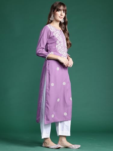 Image of INDO ERA Womens Straight Embroidered Chikankari Kurta