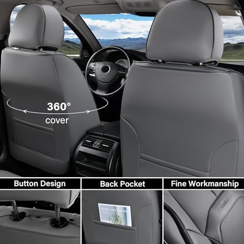 Image of Coverado Car Seat Covers Full Set, Premium Nappa Leather Seat Covers for Car, Waterproof Car Seat Protector with Lumbar Support, Automotive Seat Covers Universal Fit for Most Cars SUV Truck(Gray)