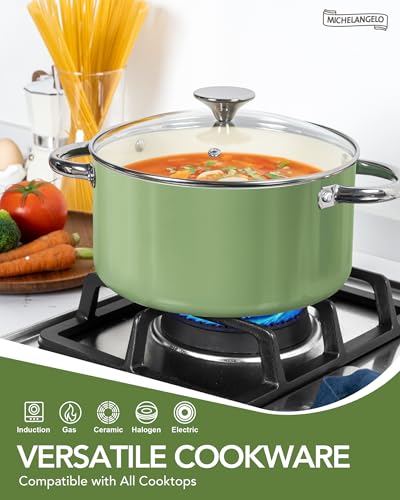 MICHELANGELO Ceramic Pots and Pans Set 8pcs - Nonstick Ceramic Cookware Set, 8-Piece Healthy Cooking Set, Non-Toxic, Oven Safe & Induction Compatible - Green - Image 5