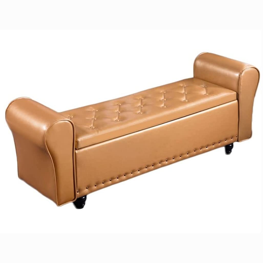 Ottoman canapé en cuir artificiel marron café au design moderne 100cm