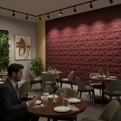 Image of Kayra Decor PVC Panel for Wall - USA Certified SGS Approved PVC Diamond Design, Ruby Rose Color 19.7 inch X 19.7 inch (Pack of 12) - Covers 32.34 Sq. Ft.