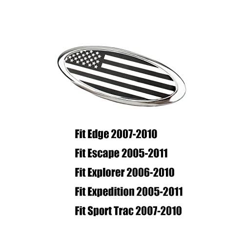 Image of 6 Inch American Flag Badge, Front Grill Rear Tailgate Oval Emblem fit for Ford Edge 07-10 Escape 05-11 Explorer 06-10 Expedition 05-11 Sport Trac 07-10 (Silver)