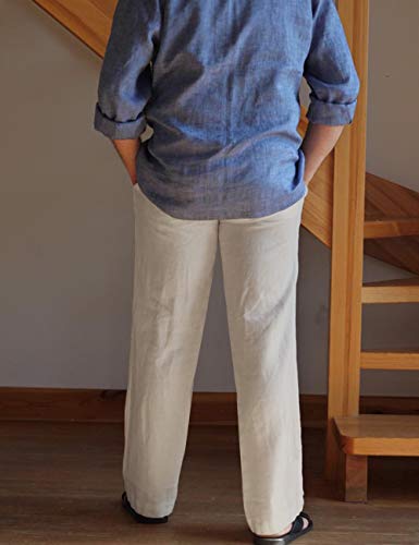 Linen Pants For Men Big And Tall Casual Loose Elastic Waist Cotton Pants Khakil #TOP2
