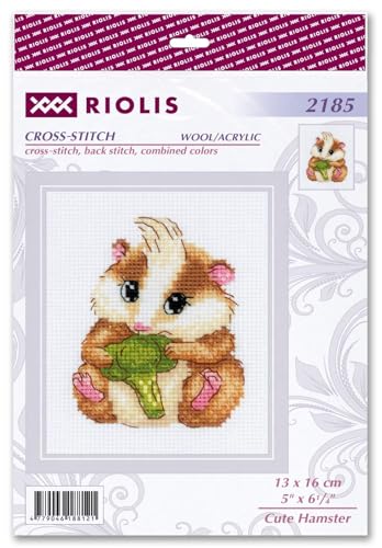 Image of RIOLIS - Cute Hamster 2185, Animals Cross Stitch Kits 5 inch x6, Cross Stitch Kits for Beginners & Advanced, Crossstitching Kits Adult, Counted Stitching Kits, Embroidery Kit