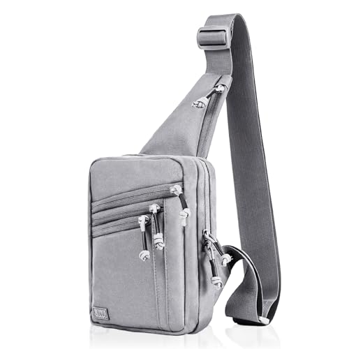 Jessie&James SwiftPack Tactical Nylon Sling Bag for Men, Quick-Draw CCW Crossbody Bag, EDC Mens Chest Bag for Outdoor_Grey