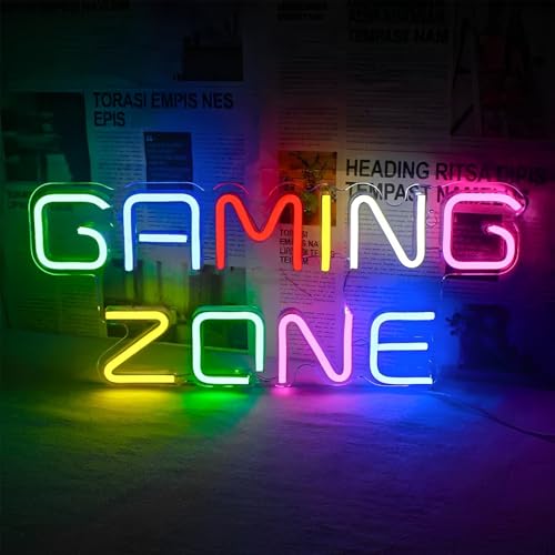 Gaming Zone Enseigne Lumineuse, Neon Gaming avec Interrupteur, Chargement USB Neon Gamer pour Décoration Gaming, Idéale pour Décorer Chambre, Bar, Salle de...