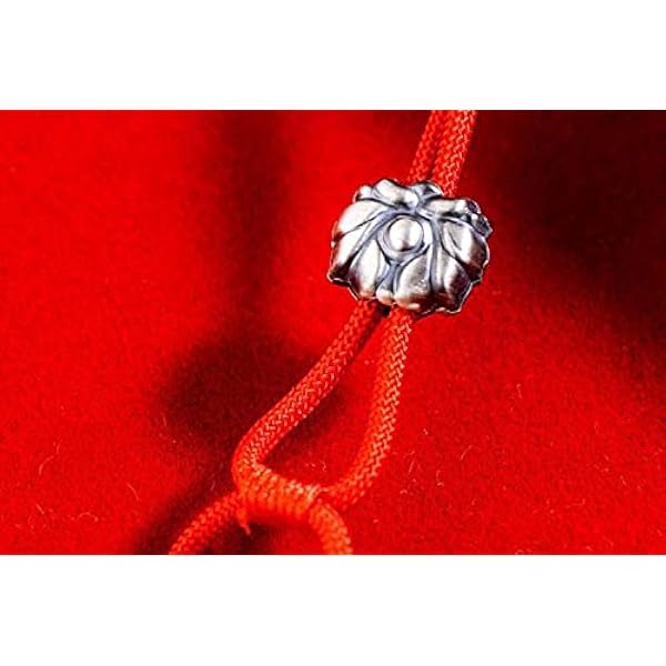 WEISHA Collar de Plata de Ley S999 con Colgante de Cerradura de la Suerte, Etiqueta de Cuerda Roja Ajustable, Bendición GrabadaE