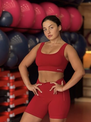 Image of AUROLA Power Womens Square Back Basic Sports Bra - Square Neck Padded Low Impact Yoga Bra Workout Crop Top
