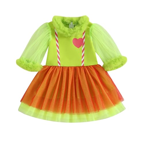 Toddler Girl Christmas Dress Long Sleeve Tulle Dresses Baby Fall Winter Clothes Outfit 1T 2T 3T 4T 5T (Green, 5-6 Years)