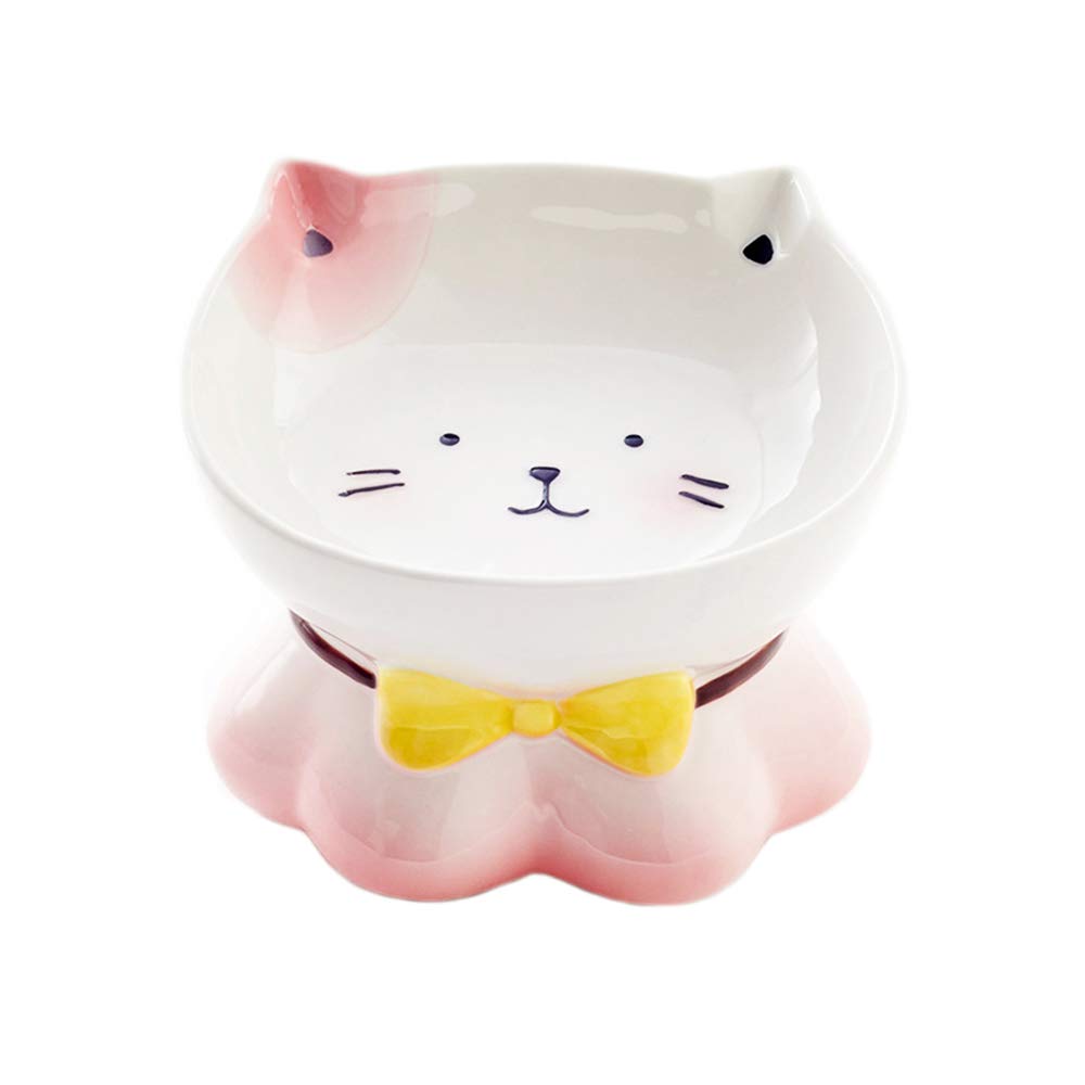 HCHLQLZ Pink Ceramic Tilted Raised Pet Bowls for Cats and Dogs Elevated Cat Food Bowls Water Bowl Dish Stress Free, Backflow Prevention, Made to FDA/EC&ECC European Standard（300ML）