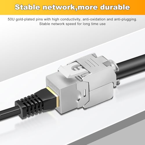 2x CAT 7 Keystone RJ45 Modul Buchse LAN Kabel 10 Gbit/s bis 1000 MHz AWG 22-24 werkzeuglos LSA vollgeschirmt STP Einbaubuchse RJ45 Buchse Schneidklemme für Patchpanel und Netzwerkdose