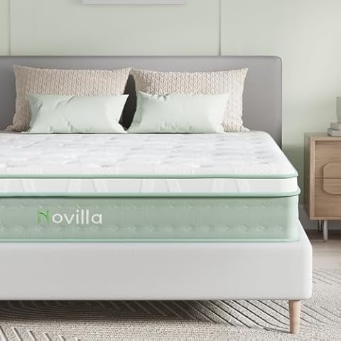 Novilla Queen Mattress, 12 Inch Hybrid Mattress, Gel Memory Foam with Individual Pocket Springs for a Peaceful Sleep, Queen Size Mattress with Quilted Cover Cover