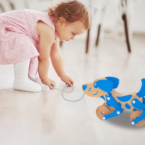 Image of Montessori Toys 1 2 3 4 Years Old Boys Girls Wooden Walking Pull Dog Toy for Baby Toddler, Pull Along Walking Toys, Walk Along Puppy Pull, Wooden Pull & Push Toy (Blue)
