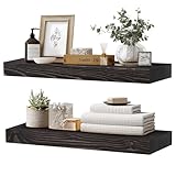 YLYHSST Juego de 2 estantes flotantes de 24 x 8 x 1.6 pulgadas, estante de pared de madera maciza rústica negra para cocina, baño, sala de estar