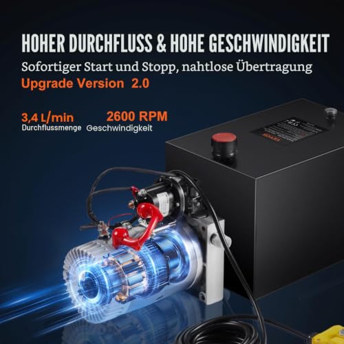 VEVOR Hydraulikpumpe Hydraulikaggregat 12V 19L Hydraulikaggregat 1600 W, Einfachwirkende Hydraulikpumpe Hydraulic Power Pack, 5 Gal Tank Hand Pump Hydraulikaggregat, für Aufzüge, Gabelstapler usw.