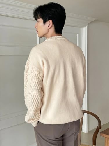 ZAFUL Men's Cable Knit Sweaters Casual Warm Long Sleeve Pullover Jumper Stand Neck Ribbed Knitwear for Winter 20253