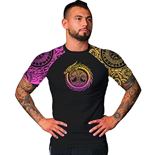 Workout Compression Shirt, Mens Rash Guard Short Sleeve, Stretchable Fabric Viking Tattoo Rash Guard Shirt4