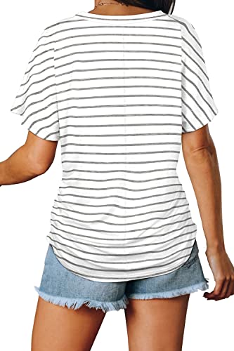 Image of WIHOLL Womens Summer T-Shirts Short Sleeve V Neck Dolman Tops with Side Shirring Loose Fit Shirts Spring Fashion