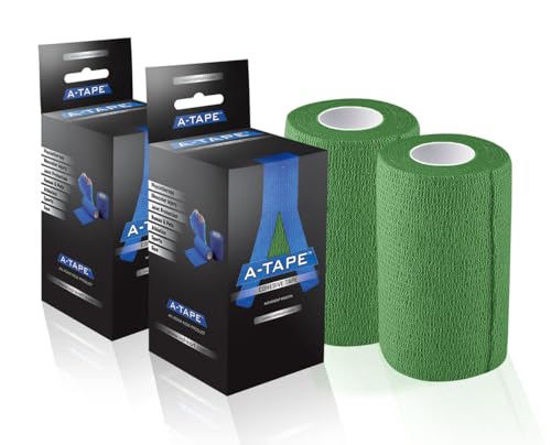 Image of A-Tape Breathable Self Adhesive Cohesive Bandage for Humans & Pets (Dogs, Cats, Birds) -Sports, Wrap, Athletic, Non Woven First Aid Medical, Wrist, Swelling (10 cm X 4.5 mtr) (Pack Of 2, Green)