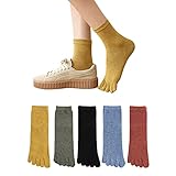 [Yazon] 五本指ソックス レディース 靴下 春 秋冬 蒸れないクルーソックス おしゃれ 綿 5本指ソックス 女性 春用 通気カジュアル 分指くつした 婦人 ゆったり5本指靴下 レディース 22-25cm 5足セット(ギフト)