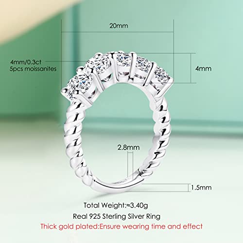 5 Stone Moissanite Wedding Bands For Women, D Color VVS1 Lab Created Diamond 18K White Gold Plated 925 Sterling Silver Stackable Engagement Ring valentine's day jewelry gifts3