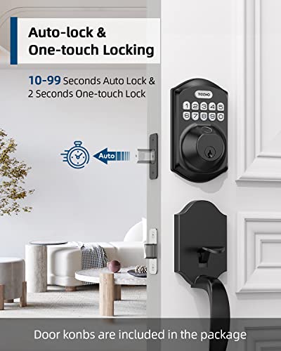 Teeho Fingerprint Keyless Entry Door Lock With Handle Te002H Smart Keypad Deadbolt Set For Front Door - 0.3S Biometric Identify - Auto Lock - Ip54 Waterproof - Matte Black #TOP2